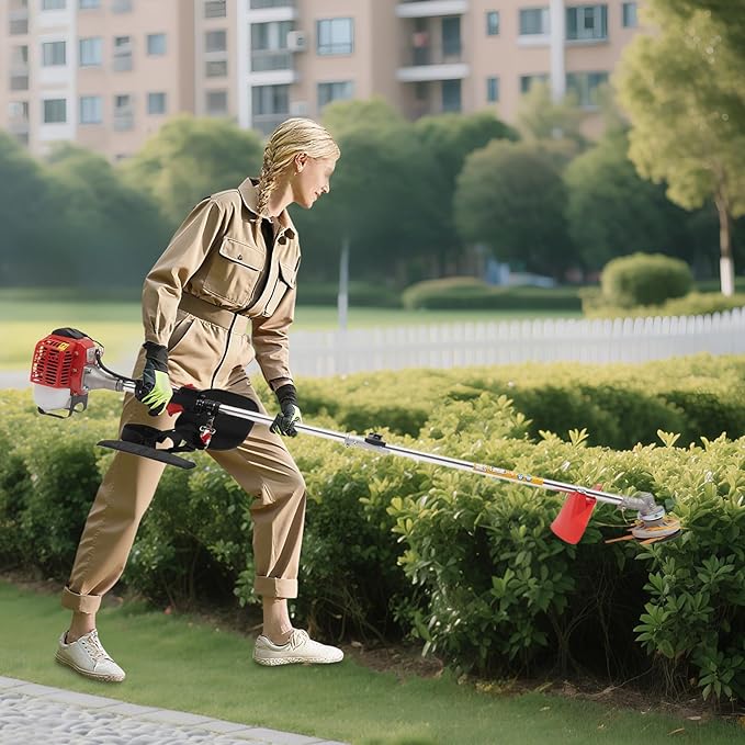 26cc 2-Stroke Gas Weed Eater, 2-in-1 Gas Brush Cutter & String Trimmer, Cordless Lawn Edger Gas String Trimmer, Weed Trimmer Gas Powered for Thick Brush, Overgrown Weeds & Lawn Maintenance