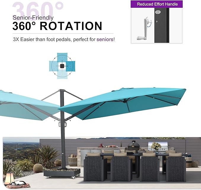 PURPLE LEAF 12' X 9' Offset Cantilever Patio Umbrella, Turquoise Blue
