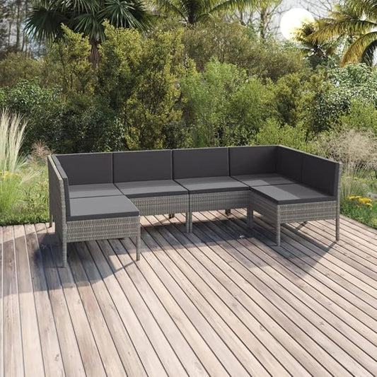6 Piece Patio Lounge Set with Cushions,Patio Sofa,Outdoor Daybed,Outdoor Furniture Sets,Patio Seating,Patio Conversation Sets,Modern Set,Patio Furniture Set,Front Porch Furniture Poly Rattan Gray