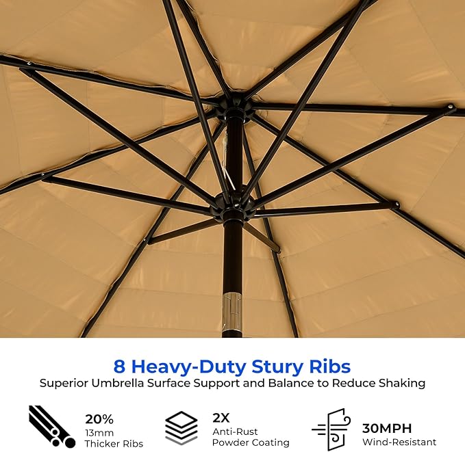 HOMSHADE 9ft Hula Thatched Hawaiian Style Tiki Umbrella with Crank & Tilt, UPF 50+ Nylon Thatch & 220GSM Polyester Canopy, 8 Heavy-Duty Steel Ribs for Outdoor, Patio, Beach, Pool, Backyard, Garden