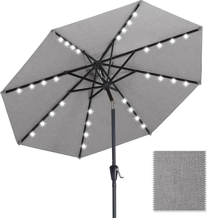 ABCCANOPY OLEFIN® 5-Year No Fading Patio Umbrella with Solar Lights (Gray)