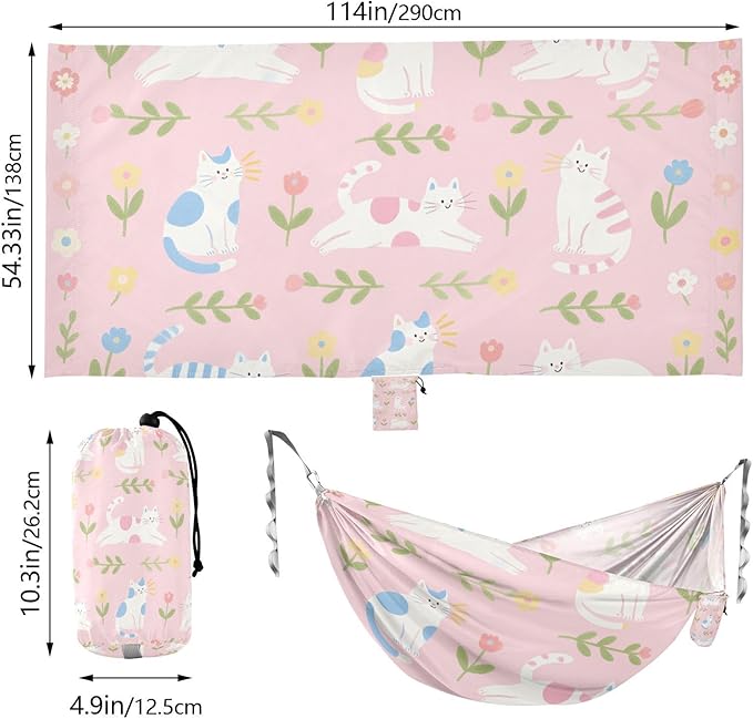 Cute Cartoon Pink Cat 330lb Capacity Outdoor Hammock Portable Hammock for Outside Patio Backyard Poolside Silla hamacas para adultos