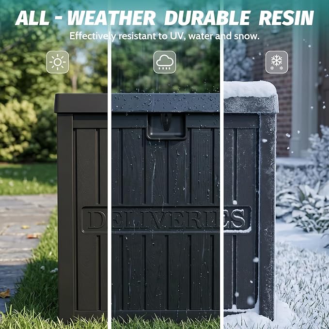 EHHLY 51 Gallon Package Delivery Box for Outside, Resin Lockable Secure Parcel Drop Box, Waterproof Deck Box for Front Porch, Curbside, Patio