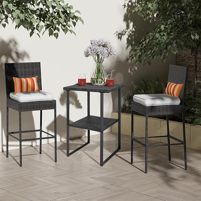 Sundale Outdoor Wicker Bar Table, 36 Inch Counter Height Patio High Top Dining Table, Rattan Bistro Pub Table with Storage Shelf for Deck Poolside Balcony Garden, Charcoal Gray