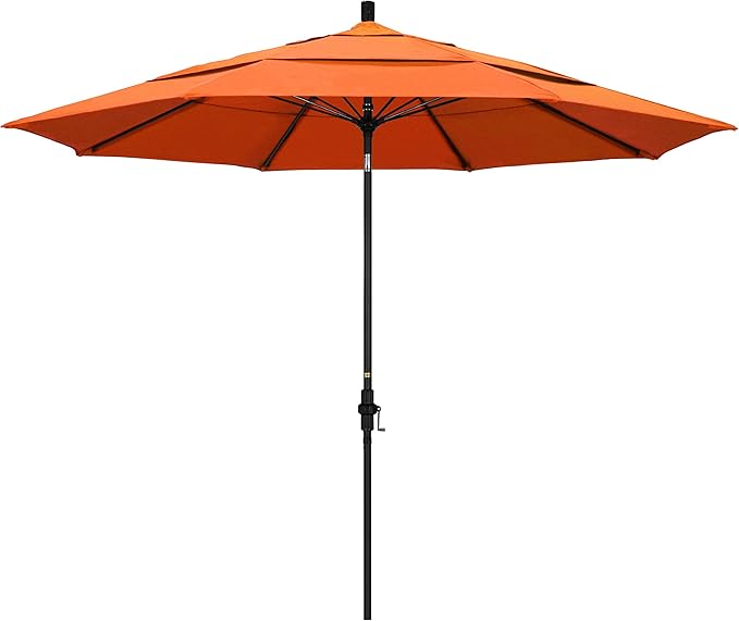 California Umbrella 11' Round Crank Lift, Collar Tilt, Aluminum Pole, Fiberglass Rib Patio Umbrella, Black Finish