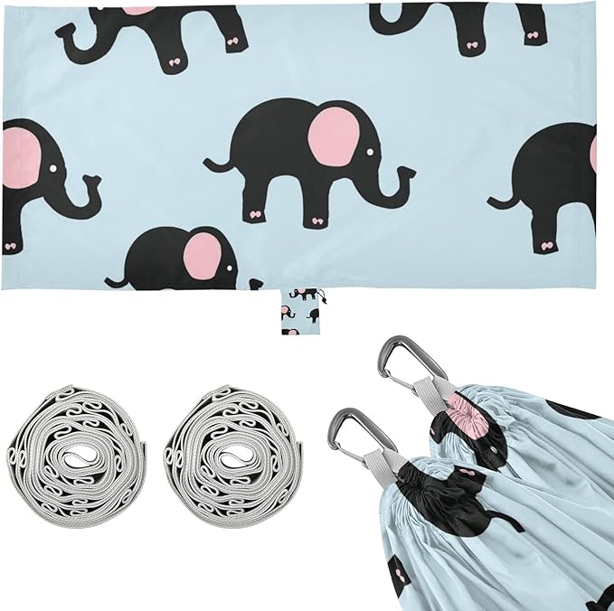 Cartoon Cute Black Elephant 330lb Capacity Outdoor Hammock with Hanging Rope Portable Hammock for Outside Patio Backyard Poolside hamacas para adultos con soporte