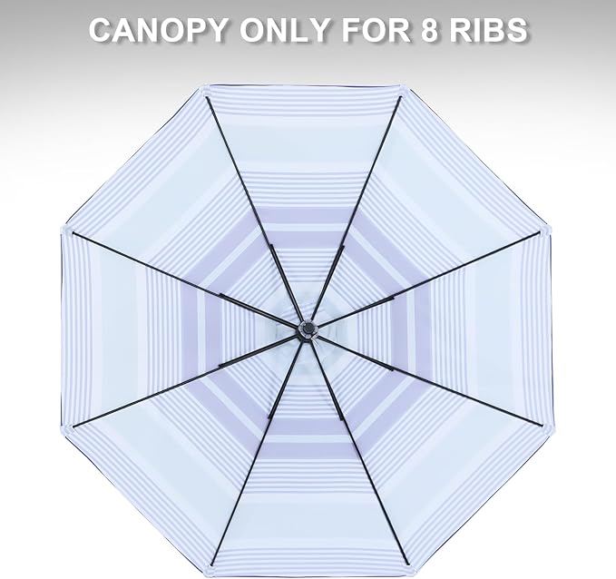 MASTERCANOPY Patio Umbrella 10 ft Replacement Canopy for 8 Ribs-Navy and Green Stripe Canopy Only