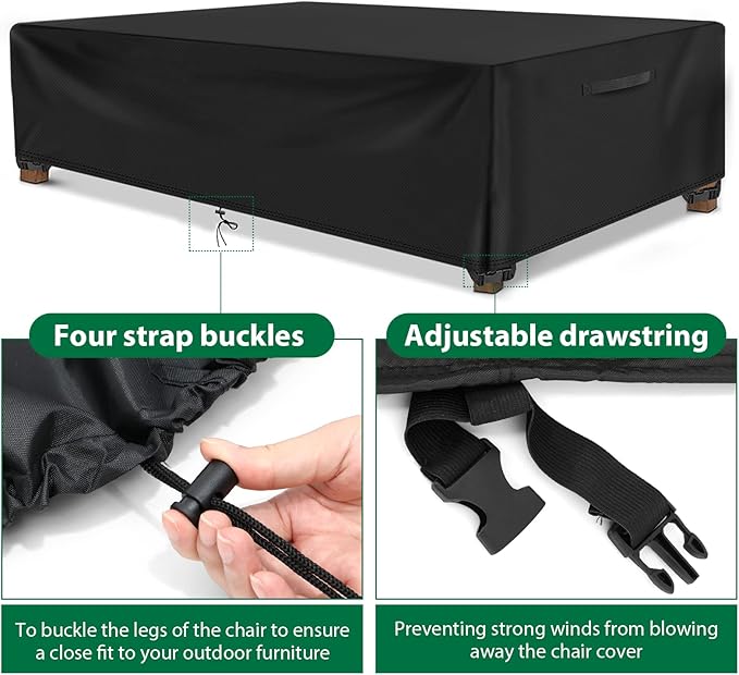 ESSORT Extra Large Patio Furniture Cover, 124x63x29 inch Heavy Duty Waterproof Outdoor Table Cover, All Weather Protection from Rain, Snow, UV, for 10-12 Seat Rectangular Set