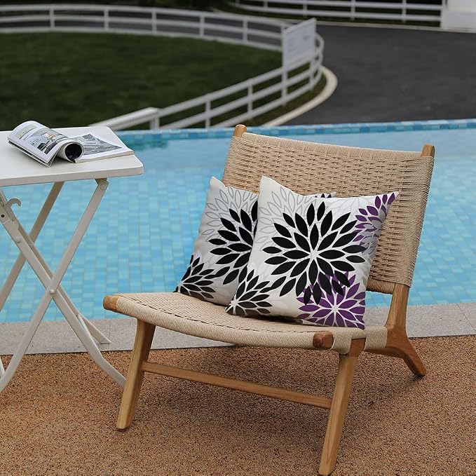 DFXSZ Outdoor Waterproof Pillow Covers 16x16 Set of 2 Black Purple Flower | Spring Summer Waterproof Flower Throw Pillowcases（No Inserts）Outdoor Decor for Patio Funiture Garden Polyester Covers