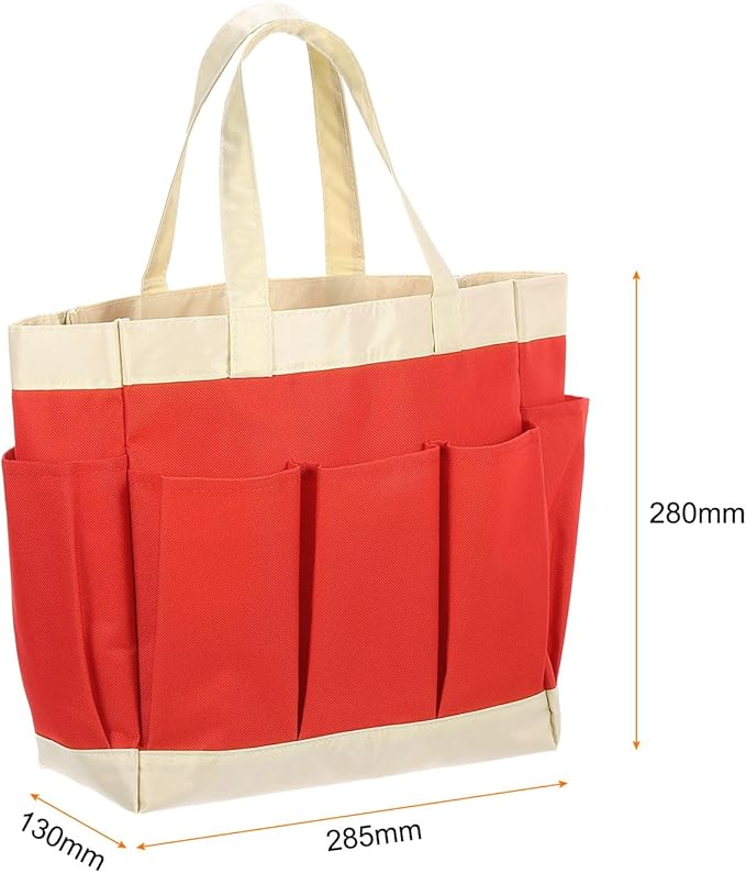 HARFINGTON Garden Tool Bag 11.22" x 5.12" x 11.02" Large Oxford Bag with Pockets Garden Tote Bag Gardening Plant Tool Organizer Storage Carrier Store for Outdoor Women Men, Orange-Red