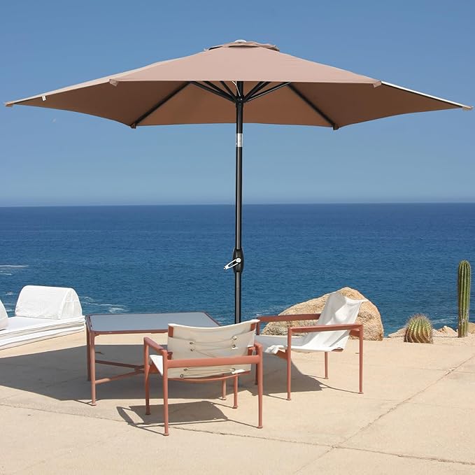 9ft Patio Umbrella Outdoor Portable Table Market Umbrella with Push Button Tilt/Crank,Coffee