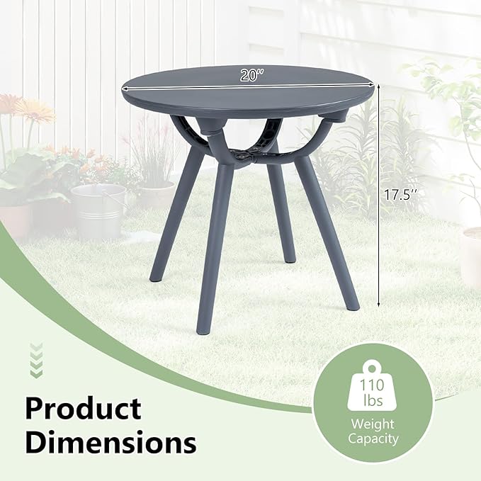 Tangkula Outdoor Side Table, 20" Round Patio Bistro Table, Outside Accent Coffee Table for Poolside, Balcony, Garden, Porch, Lawn (1 Pack,Gray)