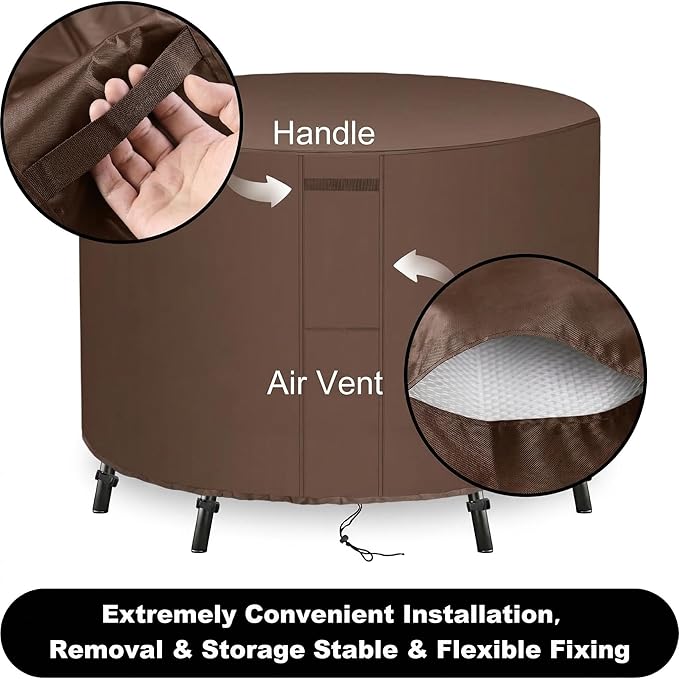 UPGRADE Outdoor Furniture Covers, Custom Size 78"(D) x 34"(H) Round Patio Table and Chair Waterproof Covers, Heavy Duty 420D,Coffee