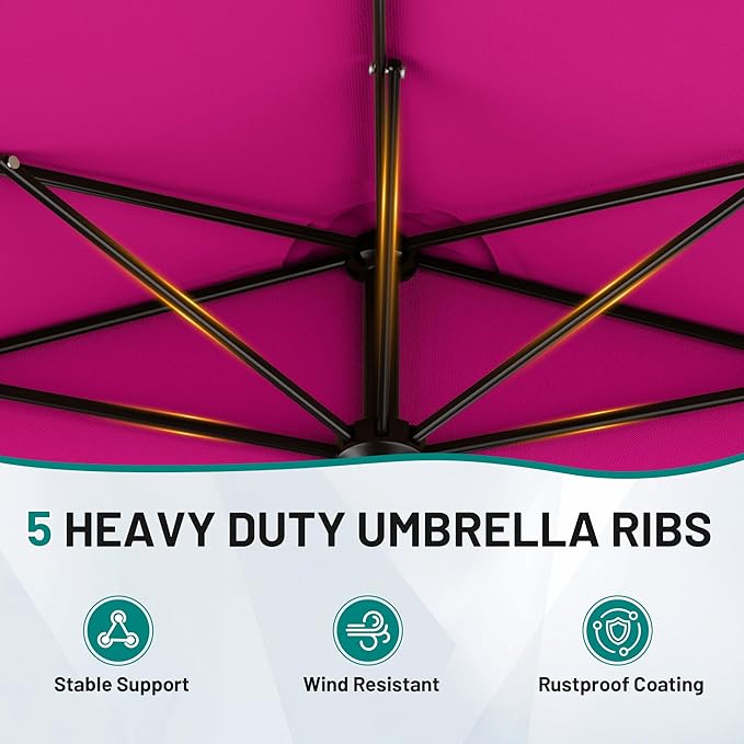AreShark 9FT Half Patio Umbrella, Outdoor Wall Umbrella with Crank & 5 Sturdy Ribs, Table 1/2 Umbrella Patio for Garden, Deck, Balcony and Pool, Rose Pink