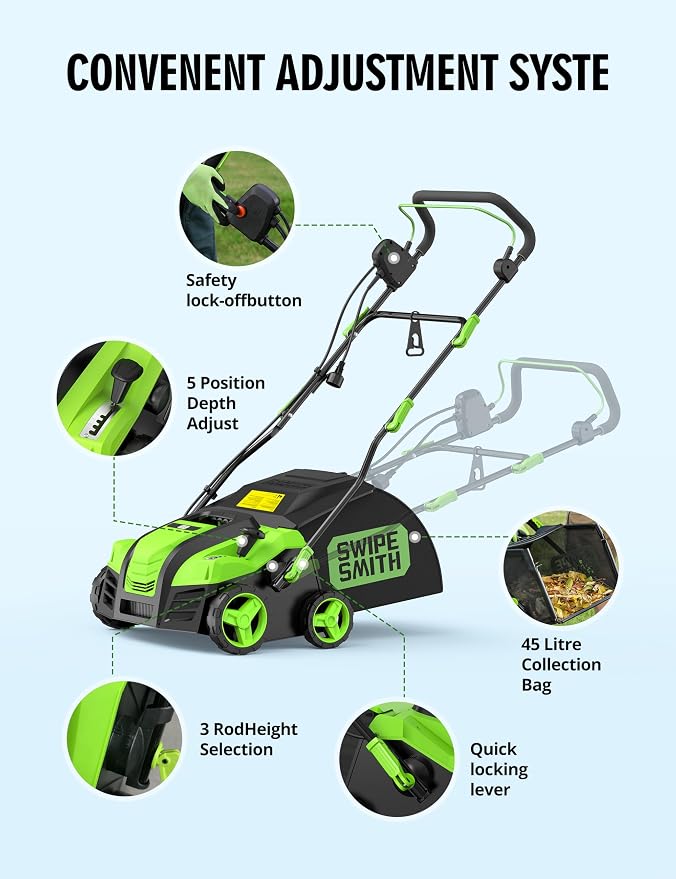16” Artificial Turf Vacuum,1800w Grass Sweeper 15 Amp Lawn Sweeper Yard Power Brush with 55L Removable Leaf Collection Bag, Quick-Fold, Keeps Clear Sweepy Box