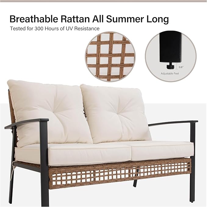 LAUSAINT HOME 6 Pieces Patio Conversation Set, Comfortable Oversized Outdoor Furniture Set with Soft Cushion and Storage Metal Coffee Table for Backyard, Porch, Garden and Poolside, Beige