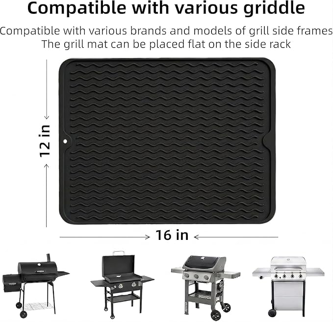 2 Pack Silicone Grill Tools Mat for Blackstone Weber Traeger Pit Boss Flat Top Grill Smoker,BBQ Accessories Pad Mats for Outdoor Kitchen Counter Cooking, Side Shelf Spatula Mat,Gifts for Men (Black)