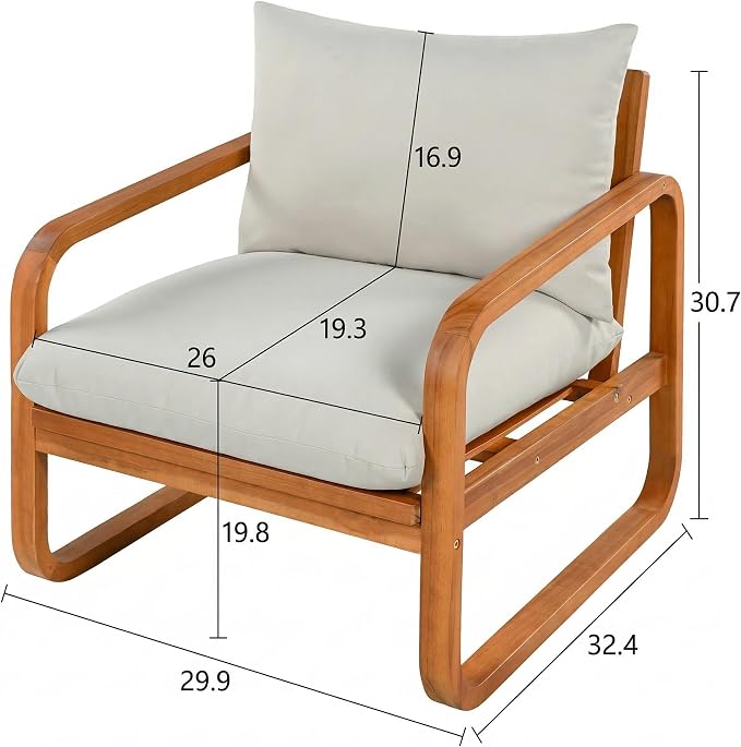 4-Piece Acacia Wood Outdoor Patio Furniture Set, All Weather Conversation Set with Loveseat, 2 Chairs, Coffee Table, Woven Rope Accents and Cushions for Backyard Pool