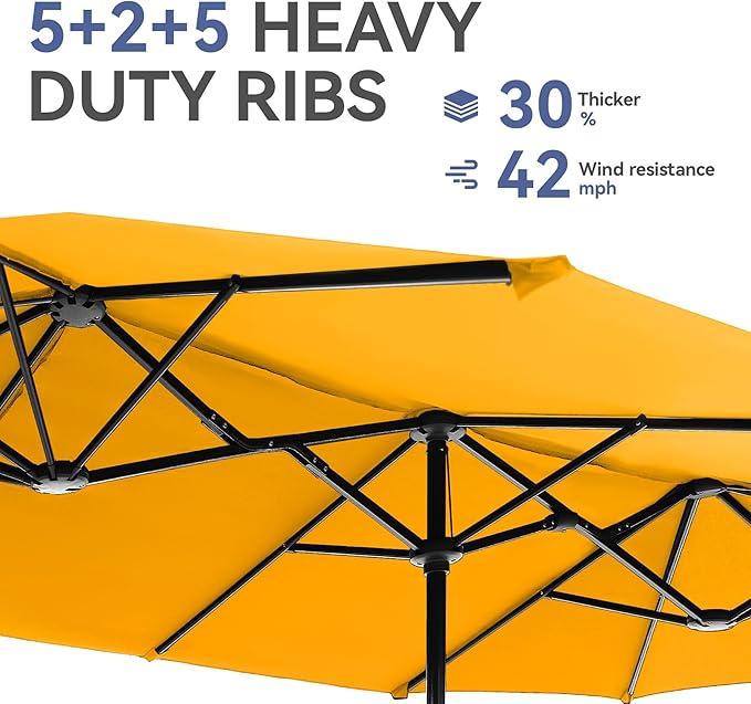 GREEN PARTY 13ft Rectangle Patio Umbrella, Double Sided Outdoor Table Umbrella with Crank & 1.5" Pole, Large Market Umbrella for Poolside Garden Deck Backyard, Gold Yellow