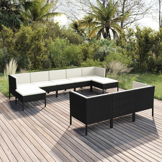 10 Piece Patio Lounge Set with Cushions,Patio Sofa,Outdoor Daybed,Patio Seating,Outdoor Furniture Sets,Patio Conversation Sets,Modern Set,Outdoor Patio Chairs,Patio Furniture Set, Poly Rattan Black