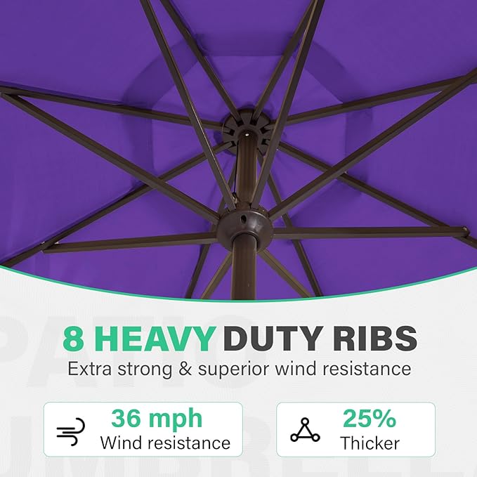 JEAREY 9 FT Patio Umbrella Outdoor, Table Umbrellas Market Umbrella w/Push Button Tilt/Crank, 8 Sturdy Ribs(Dark Purple)