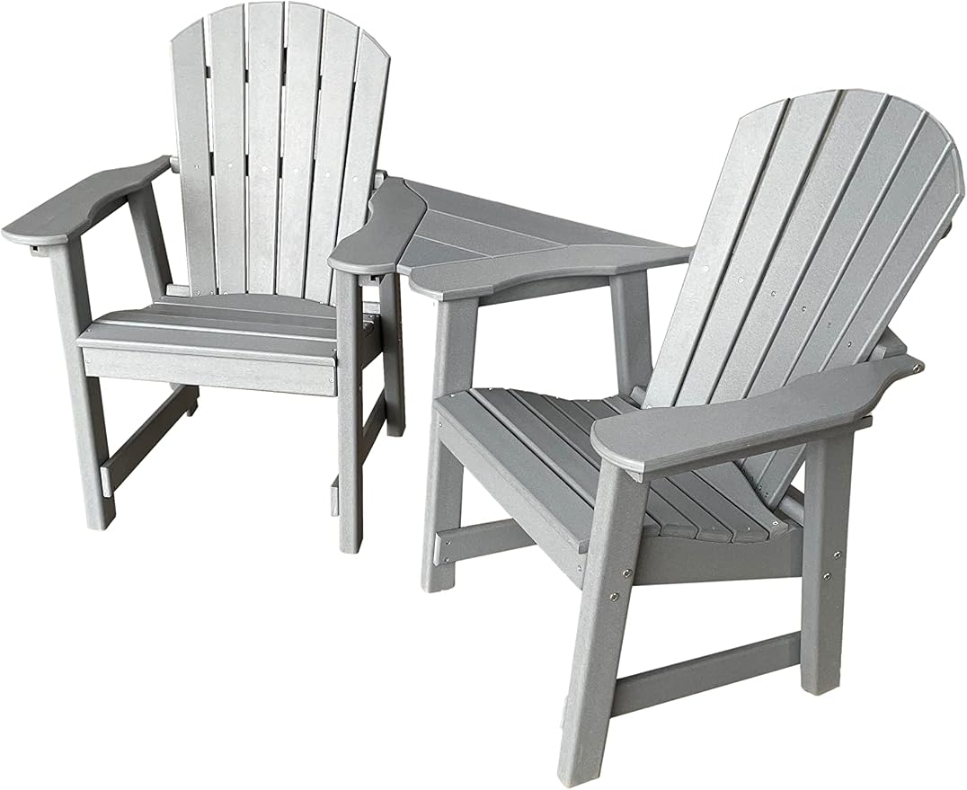 Phat Tommy 2 Chair Dining Table Set - Poly Outdoor Furniture - Small Patio Dining Set for Apartment Balcony Furniture, Recycled Poly Lumber Chairs and Table, Grey