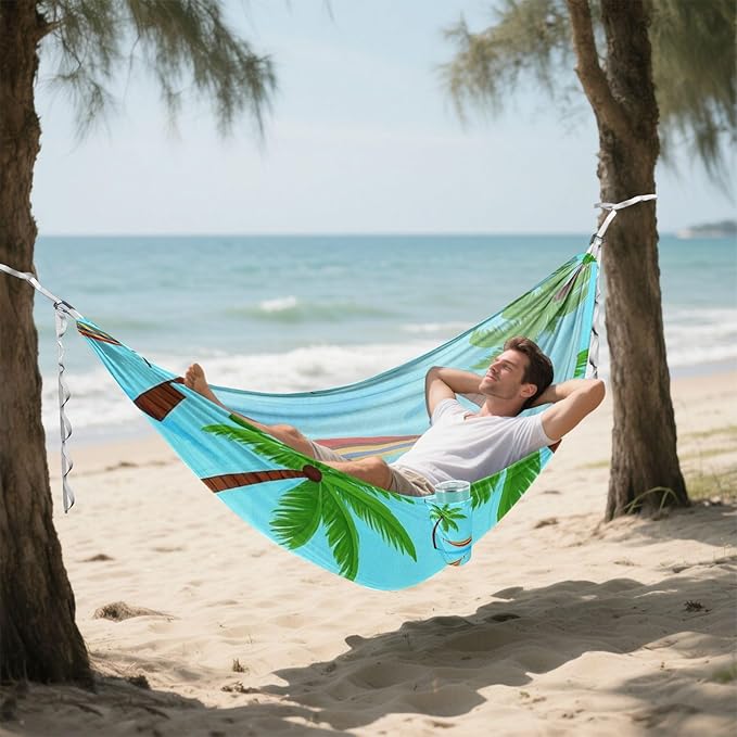 Summer Blue Coconut Tree Hammock 330lb Capacity Camping Hammock Fabric Hammock for Outside Patio Backyard Poolside hamaca con Base para adultos
