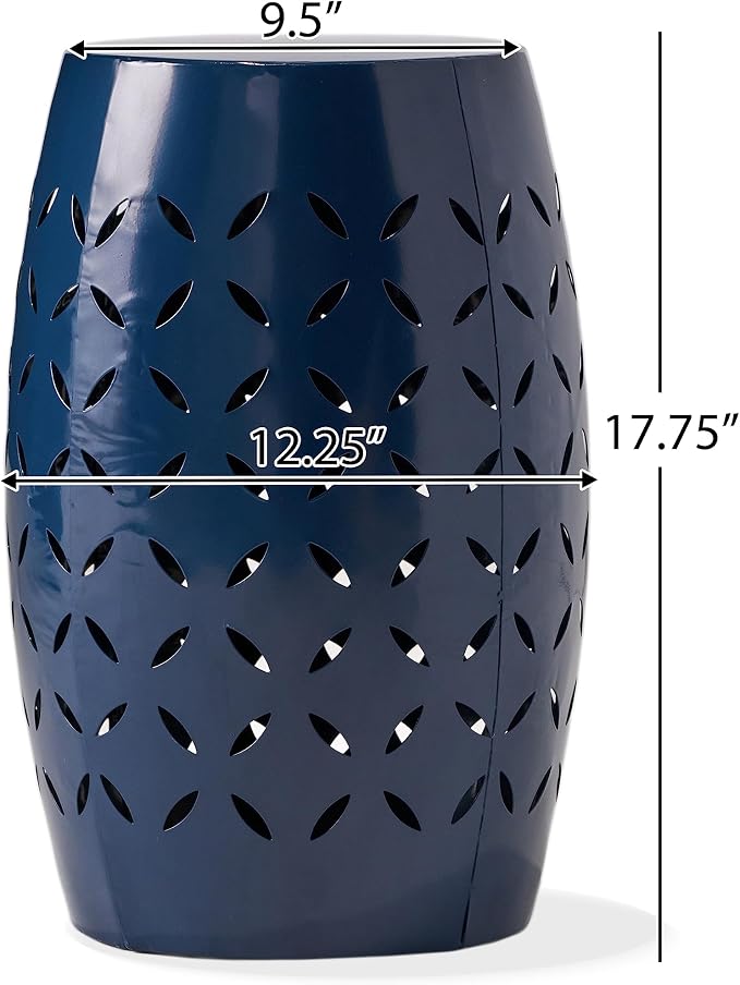 12" Outdoor Side Table, Decorative Cutout Metal Round Side Table, Multi Functional - Coffee Table, Night Stand, Plant Stand for Patio, Garden, Backyard, Gazebo Indoor (Navy)