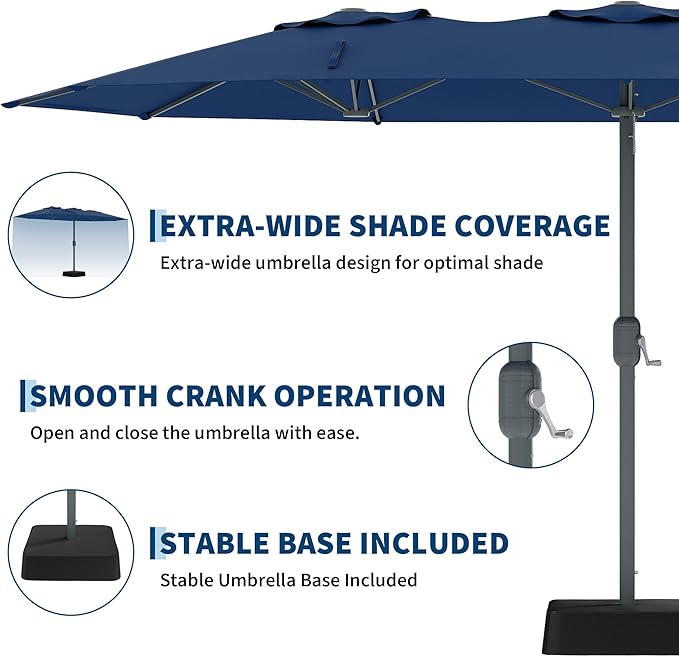 9x15 ft Large Outdoor Umbrella with Base Included, Extra Wide Patio Umbrella with UV Protection, Heavy Duty Backyard & Pool Umbrella with 12 Ribs for Garden Patio Balcony