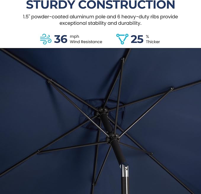 Kiss the Water 6.5' x 10' Patio Umbrella, Rectangular Outdoor Umbrella, Metal Pole Pool Umbrella with Crank and Push Button Tilt, Large Patio Umbrella with Polyester Canopy