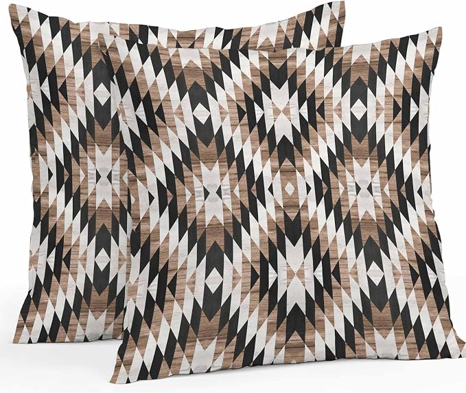 Brown Black Outdoor Pillow Cover 16x16 Inch Cushion Sham Case, Waterproof Decorative Square Throw Pillowcase for Outside Garden Patio Porch Couch Chair Tent Moroccan Southwestern Aztec Abstract Boho