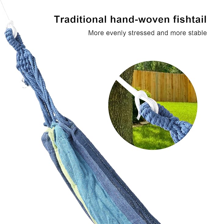 Camping Hammock with Hardwood Spreader Bar, Portable Outdoor Travel Hammock, Lightweight Canvas Hammock for Hiking Backpacking and Backyard Relaxation