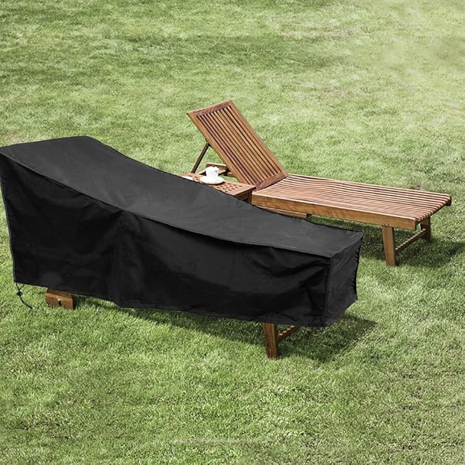 Chaise Lounge Cover Outdoor Waterproof Heavy Duty Lounge Chair Cover with Windproof Elastic Hem Indoor Extra Large Anti-UV Chaise Lounge Cover Patio Garden Furniture All Season Protection 1Pack