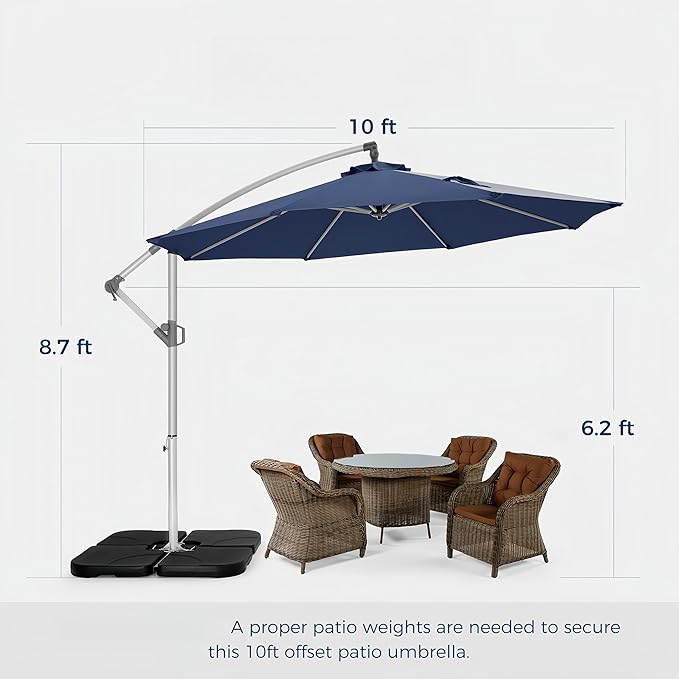 Fangflower 10FT Offset Patio Umbrella, Outdoor Umbrella with 8 Sturdy Ribs, Easy Tilt Adjustment, UPF50+ UV Protection Sun Umbrella for Pool, Porch, Garden, Backyard - Blue