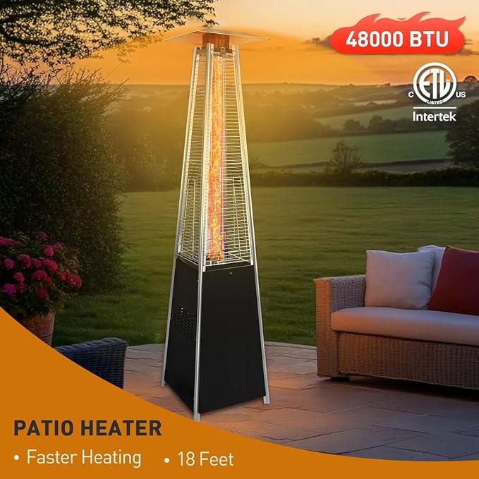 Patio Heater 48,000 BTU Propane Outdoor Heater with Detachable Wheels, Protective Cover, Commercial/Residential Use