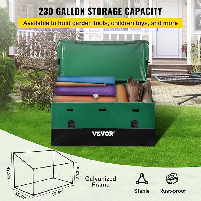 Happybuy 230 Gallon Outdoor Storage Box, Waterproof PE Tarpaulin Deck Box, Patio Garden Organizer