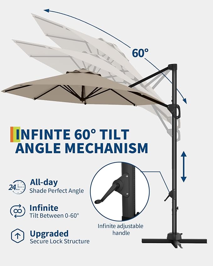 GarveeLife 10FT Patio Umbrella Outdoor Large Cantilever Umbrella Market Sun Shade Windproof Offset Umbrella with 360-Degree Rotation for Garden Deck Pool Patio