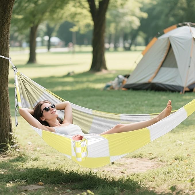 Yellow and White American Plaid 330lb Capacity Outdoor Hammocks with Hanging Rope Cloth Hammock for Outside Beach Patio Garden Silla hamacas para adultos