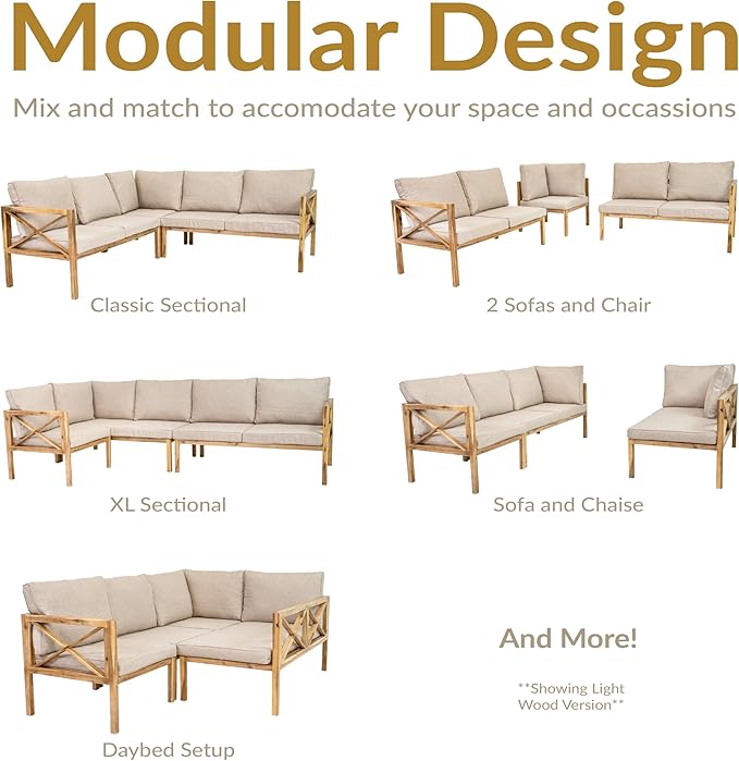 Sunnydaze 4-Piece Acacia Wood Patio Furniture Set - Edisto Outdoor Conversation Set - Wood Outdoor Furniture - Light Brown