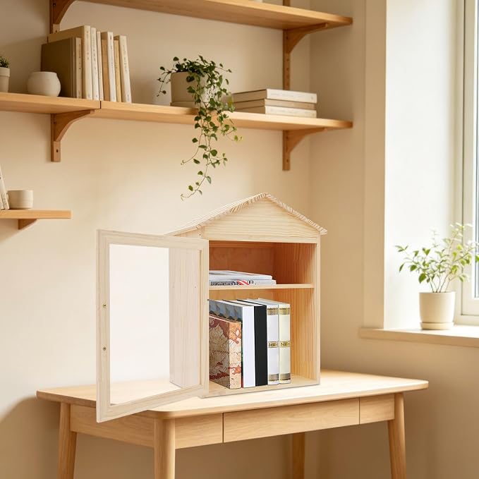 Library Book Exchange Box Weatherproof Wood Cabinet for DIY Outdoor Indoor Book Storage,Literature Exchange Box for Community,Schools & Neighborhood Sharing (TypeI)