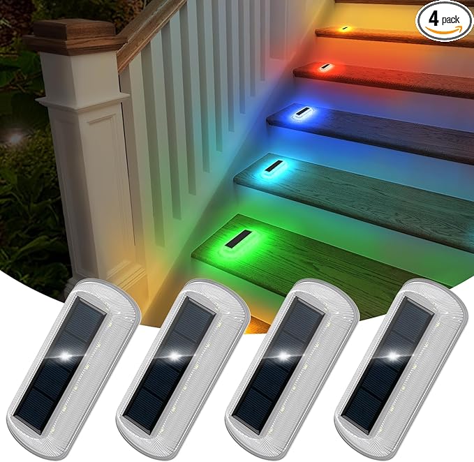 T-SUN Solar Deck Lights Outdoor Waterproof, Deck Lights Solar Powered, Driveway Marker Light for Fence Front Door, Step, Stair, Garden, Sidewalk, Pathway, Dock Porch, Backyard (Multicolor, 4 Packs)