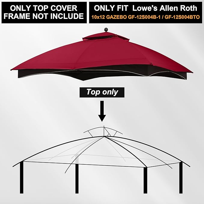 MASTERCANOPY Replacement Canopy Top for Lowe's Allen Roth 10x12 Gazebo #GF-12S004B-1 (Burgundy,Polyester)