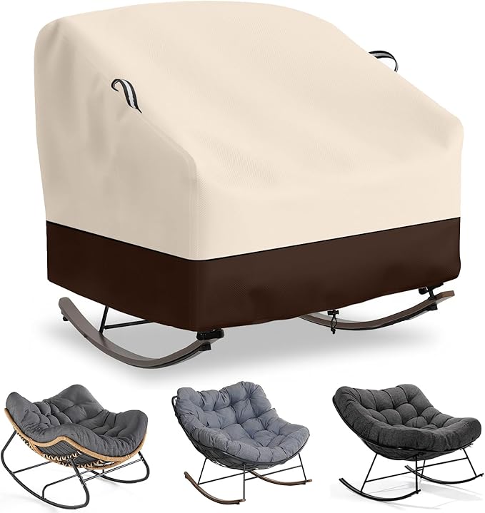 STARTWO Outdoor Papasan Rocking Chair Cover, Patio Furniture Covers Waterproof adapter for Egg Rocking Chairs and Rattan Wicker Lounge Chairs, 41"L x 45"W x 31"H, Beige&Brown