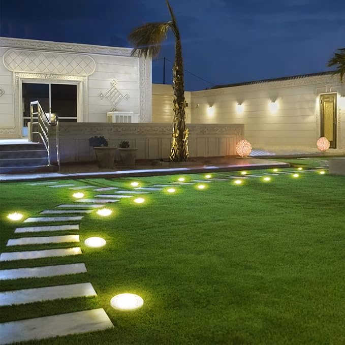 NFESOLAR 16 Pack Solar Outdoor Lights, 16 LEDs Bright Solar Ground Lights Pathway Lights Waterproof for Pathway Garden Yard Lawn Walkway Driveway (Warm White)
