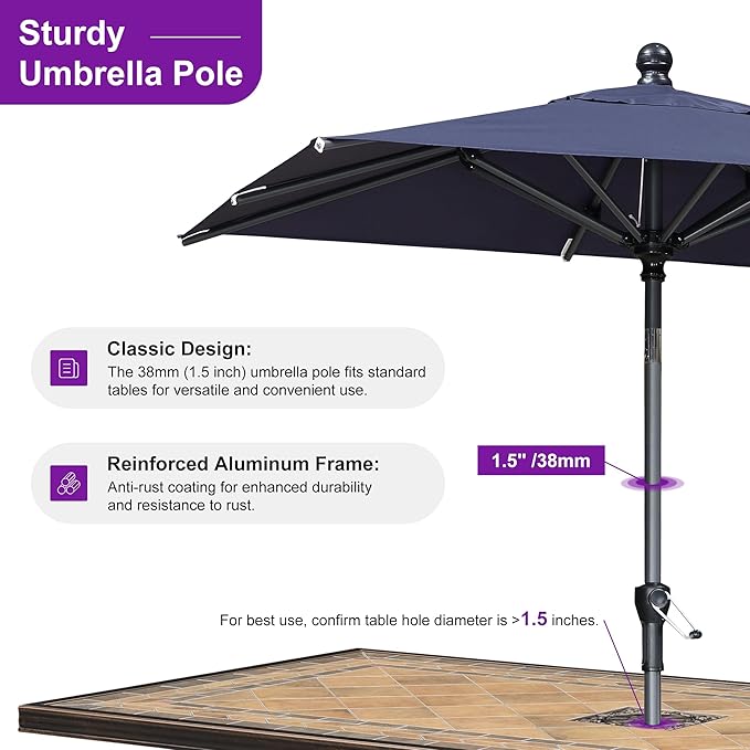 PURPLE LEAF 8' x 5' Rectangular Patio Umbrella Outdoor Table Umbrella Aluminum Frame Market Umbrella Sun Umbrella with 8 Sturdy Ribs & Tilt for Garden Deck Lawn & Pool Navy Blue