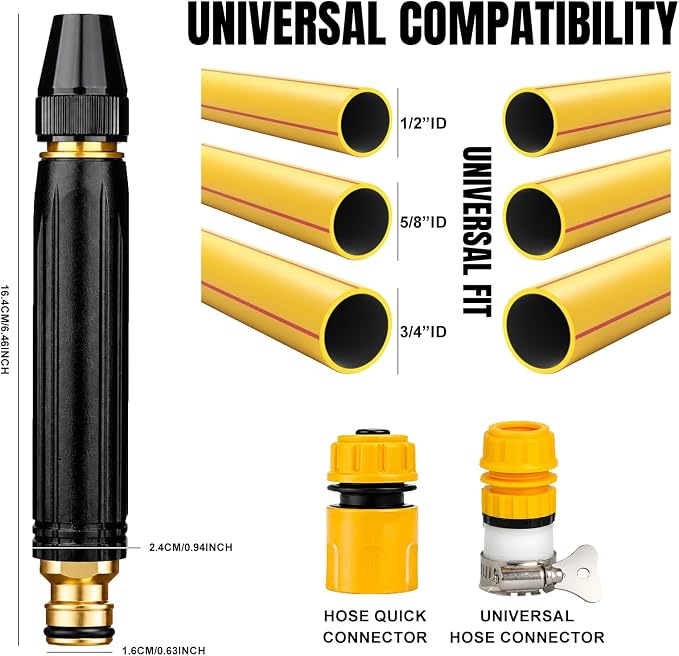 High-Pressure Water Hose Nozzle with Quick Connect Adapters, Metal Garden Hose Sprayer Nozzle, Pressure Washer Nozzle, Adjustable Water Gun for Car Wash, Lawn, Patio Cleaning
