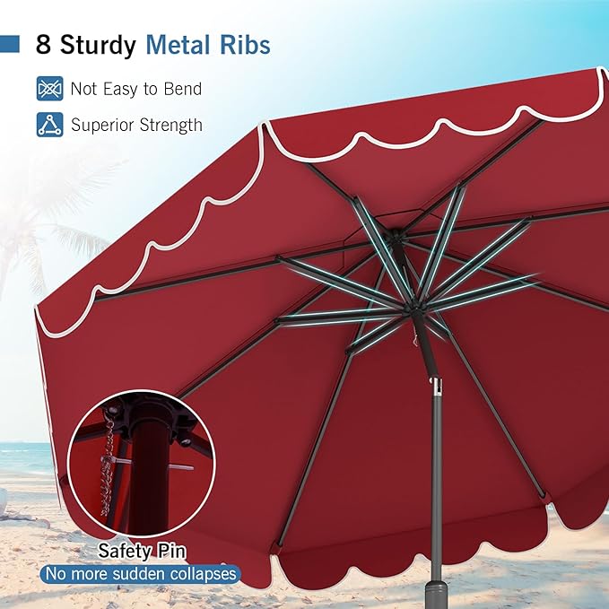 RELAX4LIFE 10 FT Scalloped Patio Umbrella, Market Table Umbrella with Push Button Tilt, Crank, 8 Sturdy Metal Ribs, Vented Top, Sun-Protective Ruffled Canopy, Heavy-duty Outdoor Parasol for Garden Poolside Deck