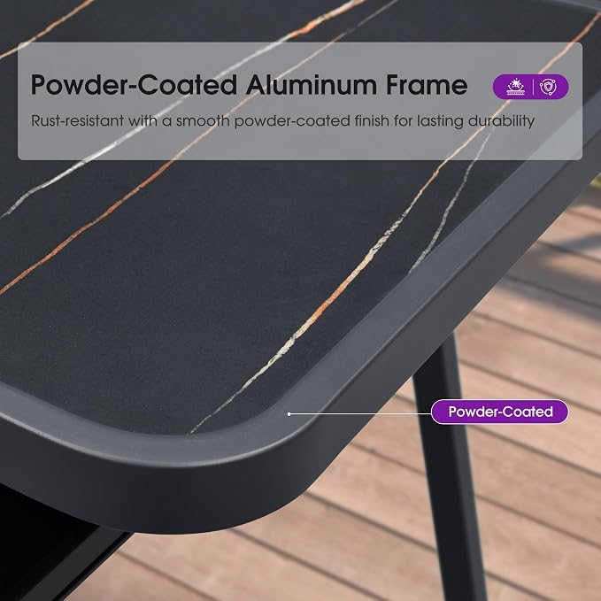 PURPLE LEAF Counter Height Table Patio SquareTable with Shelve Dining Coffee Kitchen Breakfast Bistro Outdoor Pub Bar Table for Garden Balcony, Dark Grey