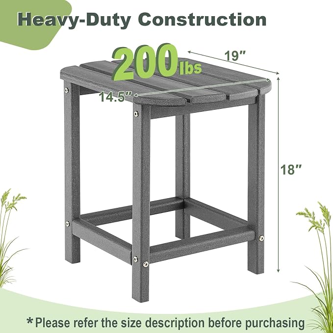 Tangkula Outdoor Side Table, Weather Resistant Adirondack Table, Outdoor Indoor Chairside End Tables, Waterproof HDPE, for Patio Poolside Porch Backyard, Easy Assembly, 19 x 14.5 x 18 Inch (1, Grey)
