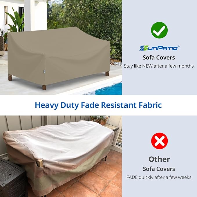 SunPatio Outdoor Couch Cover 80 Inch, Heavy Duty Waterproof 3-Seater Patio Sofa Cover with Seam Taped, Fade & Wind & Rip Resistant, 80" W x 36" D x 30" H, Taupe